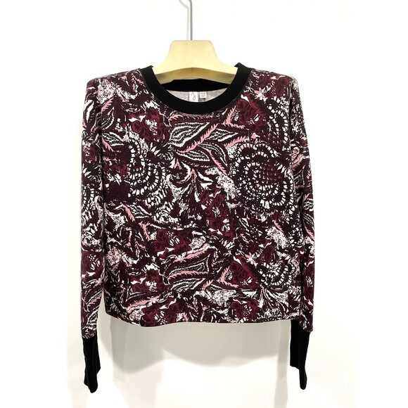 JOIE Burgundy Cropped Floral Red Black‎ White Sweatshirt SZ M - Picture 1 of 5